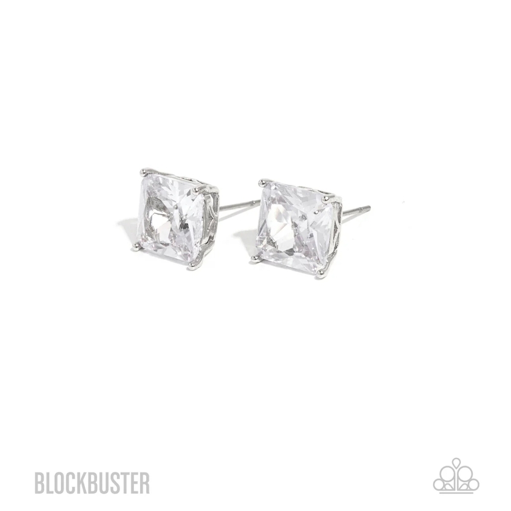 Paparazzi Silver Stud Earrings Glow Time White Blockbuster Post Fashion Jewelry
